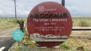 Arcosanti-entrance-sign-urban-laboratory-mayer-arizona