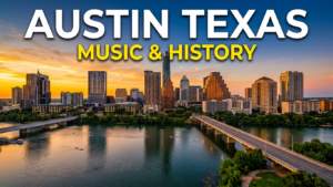 Landscape Photo of Austin Texas with caption Music & History